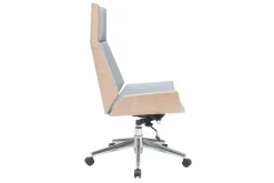 Best Sale Miliboo Sillón de escritorio moderno tejido gris y madera clara CURVED