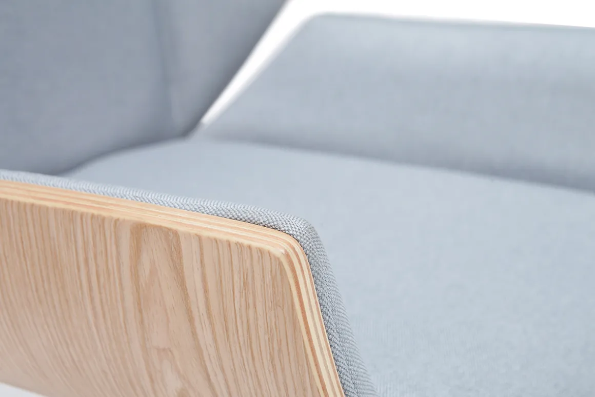 Best Sale Miliboo Sillón de escritorio moderno tejido gris y madera clara CURVED