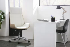 Discount Miliboo Sillón de escritorio moderno madera clara y blanca CURVED