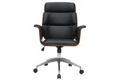 Online Miliboo Sillón de escritorio negro y madera oscura ELON