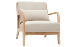 Cheap Miliboo Sillón de madera clara y tela efecto aterciopelado beige DERRY