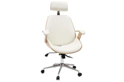 Discount Miliboo Sillón de oficina de dirección de diseño blanco, madera clara y acero cromado MUSK