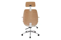 Discount Miliboo Sillón de oficina de dirección de diseño blanco, madera clara y acero cromado MUSK