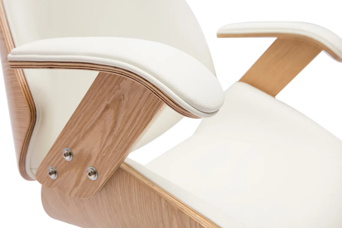 Discount Miliboo Sillón de oficina de dirección de diseño blanco, madera clara y acero cromado MUSK