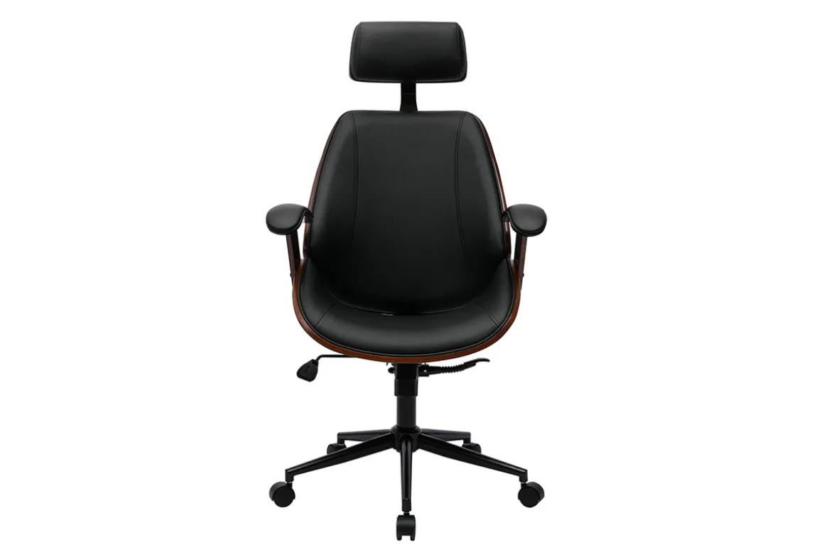 Cheap Miliboo Sillón de oficina de dirección de diseño negro, madera oscura y metal negro MUSK