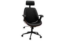 Cheap Miliboo Sillón de oficina de dirección de diseño negro, madera oscura y metal negro MUSK
