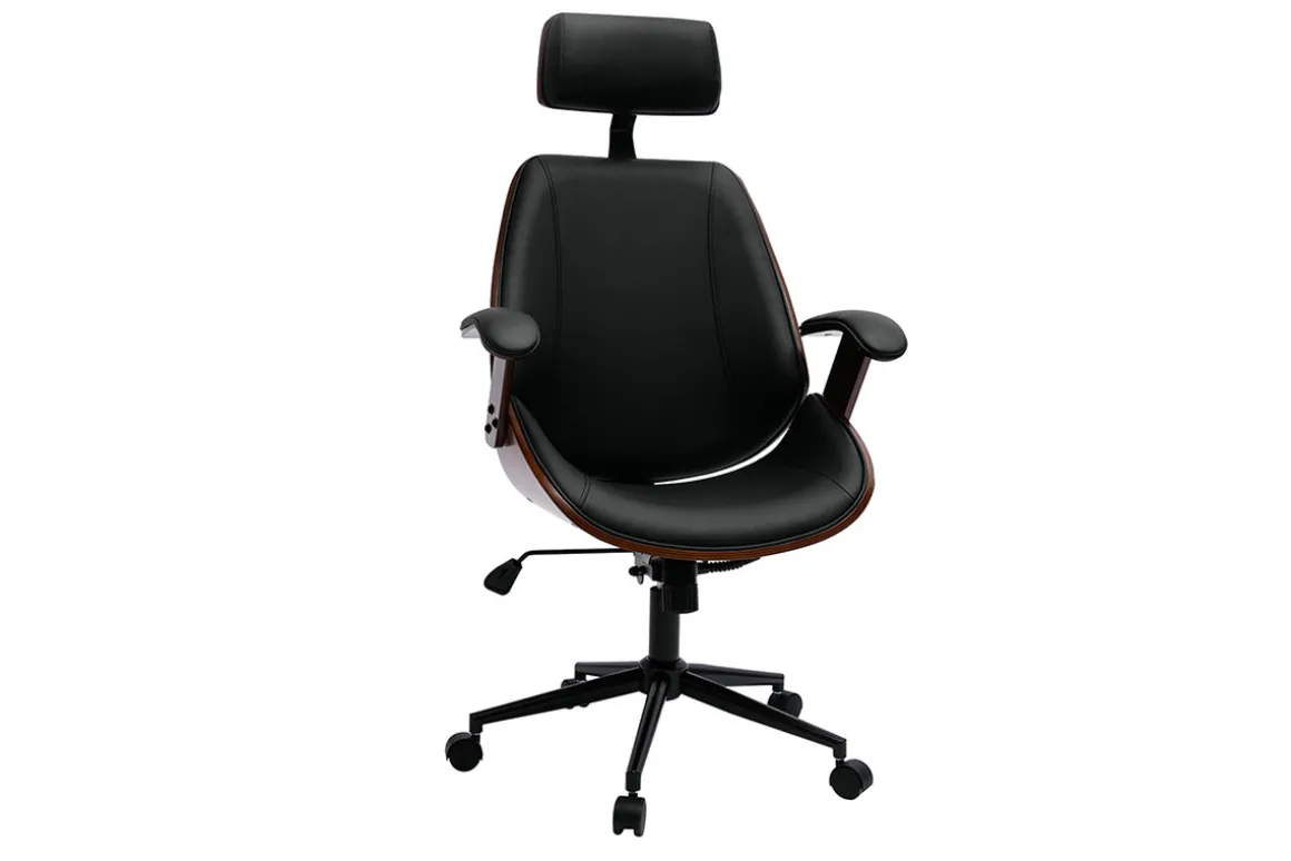 Cheap Miliboo Sillón de oficina de dirección de diseño negro, madera oscura y metal negro MUSK