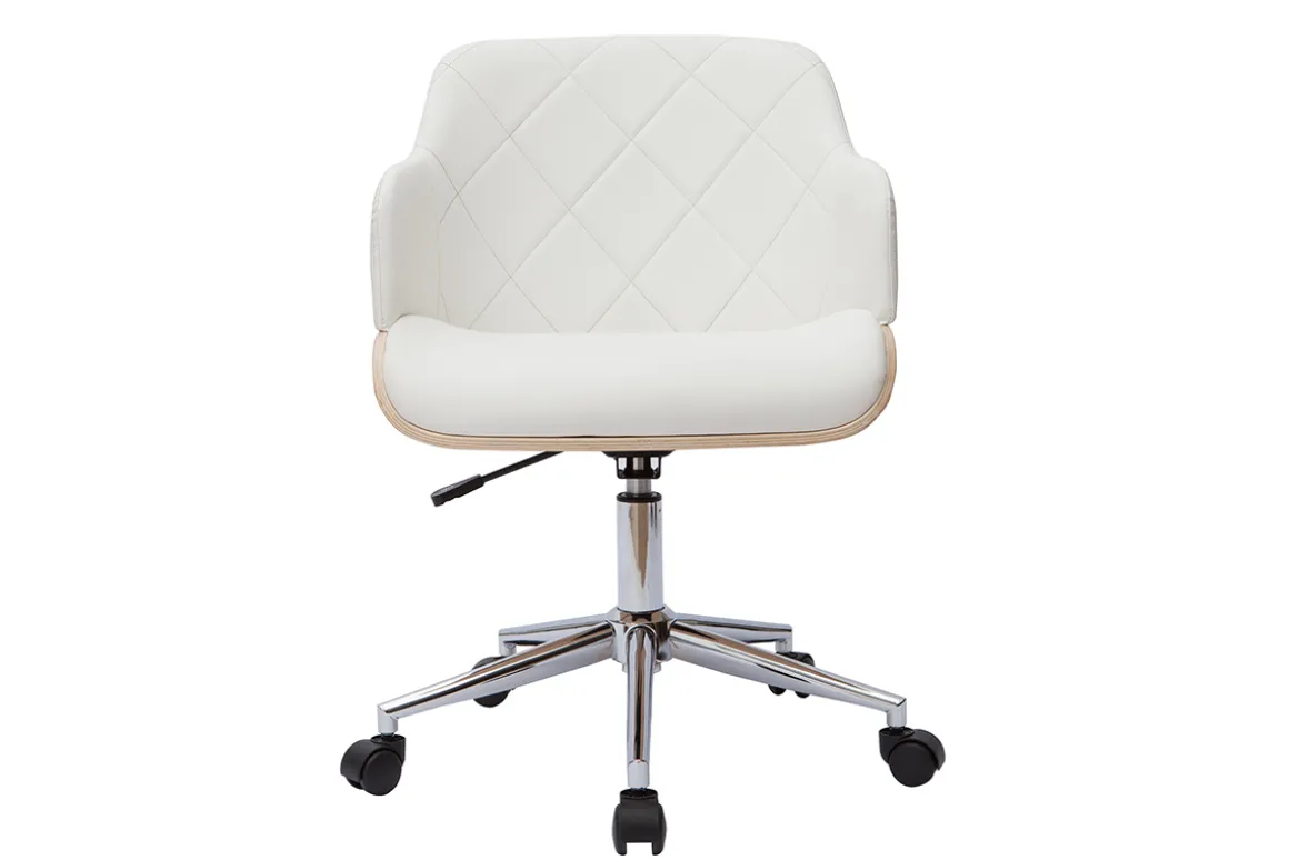 Sale Miliboo Sillón de oficina moderno blanco y madera clara SANDRO