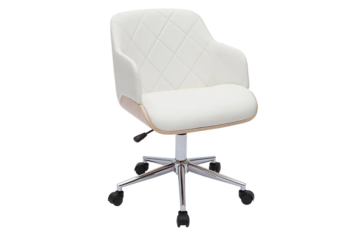 Sale Miliboo Sillón de oficina moderno blanco y madera clara SANDRO