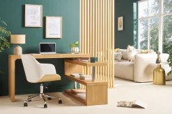 Sale Miliboo Sillón de oficina moderno blanco y madera clara SANDRO