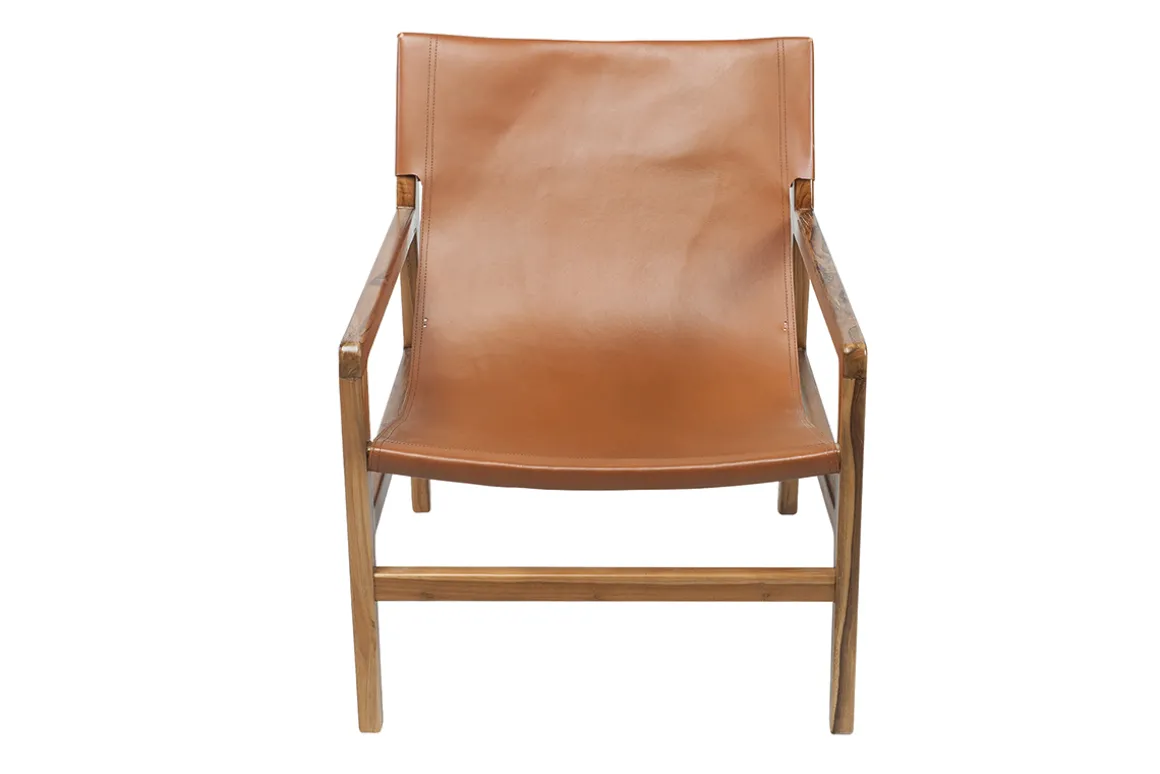 Cheap Miliboo Sillón de teca y cuero marrón claro CHILLY