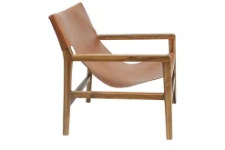 Cheap Miliboo Sillón de teca y cuero marrón claro CHILLY
