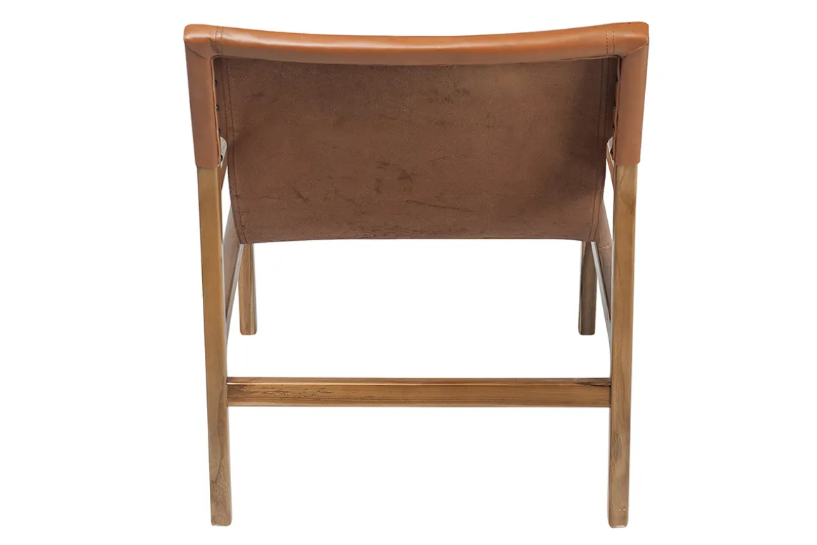 Cheap Miliboo Sillón de teca y cuero marrón claro CHILLY