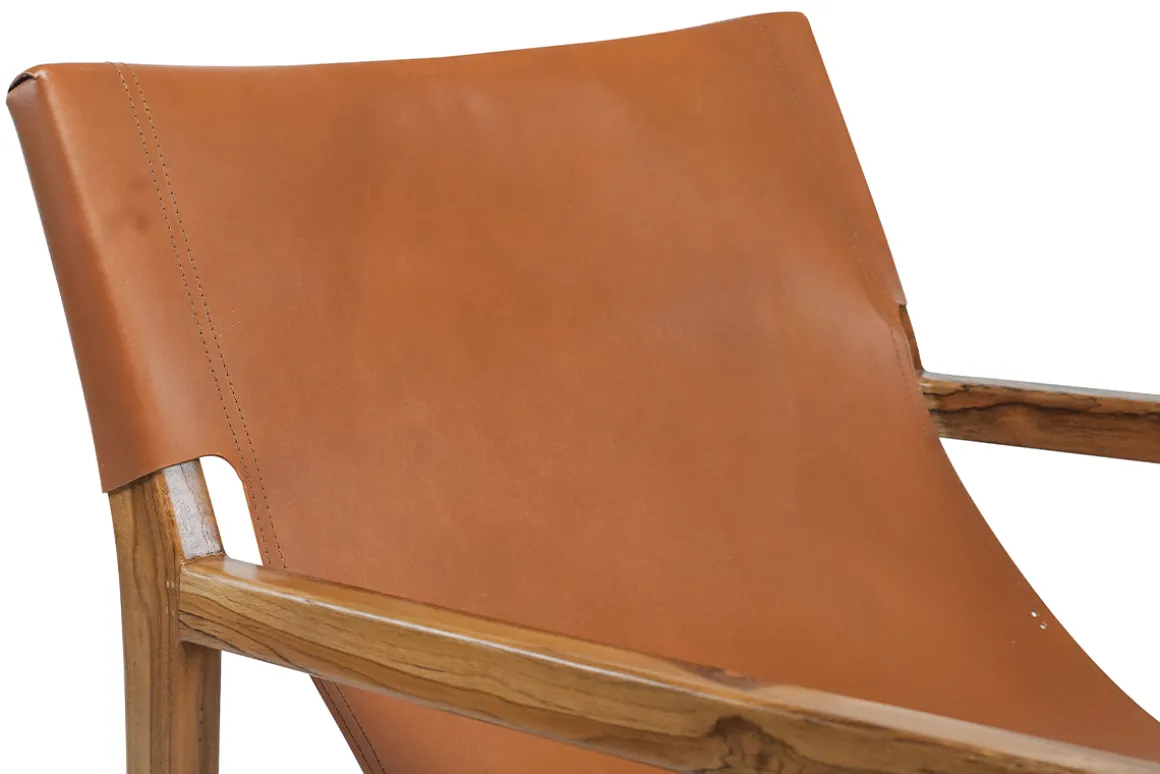 Cheap Miliboo Sillón de teca y cuero marrón claro CHILLY