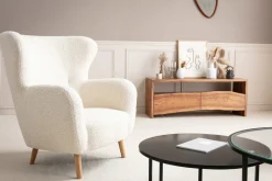 Online Miliboo Sillón de tejido blanco efecto lana rizada KORO
