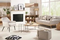 New Miliboo Sillón de tejido efecto aterciopelado texturizado beige y metal GASTON