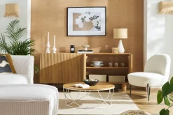 Flash Sale Miliboo Sillón de tejido efecto aterciopelado texturizado beige y metal negro BELEY