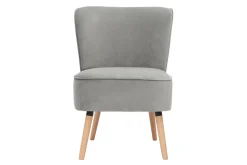 Fashion Miliboo Sillón de terciopelo gris claro y madera clara KAHLO