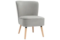 Fashion Miliboo Sillón de terciopelo gris claro y madera clara KAHLO