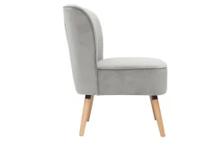 Fashion Miliboo Sillón de terciopelo gris claro y madera clara KAHLO