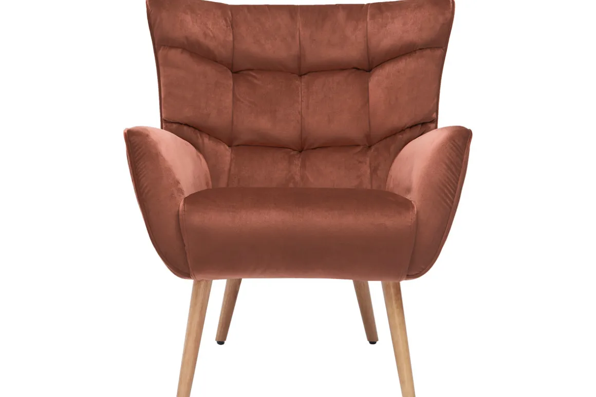 Outlet Miliboo Sillón de terciopelo rojo y madera maciza de caucho AVERY