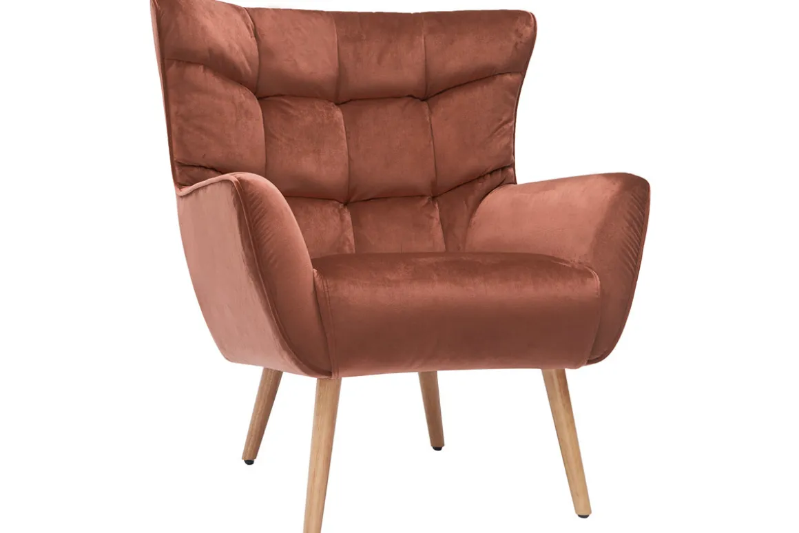 Outlet Miliboo Sillón de terciopelo rojo y madera maciza de caucho AVERY