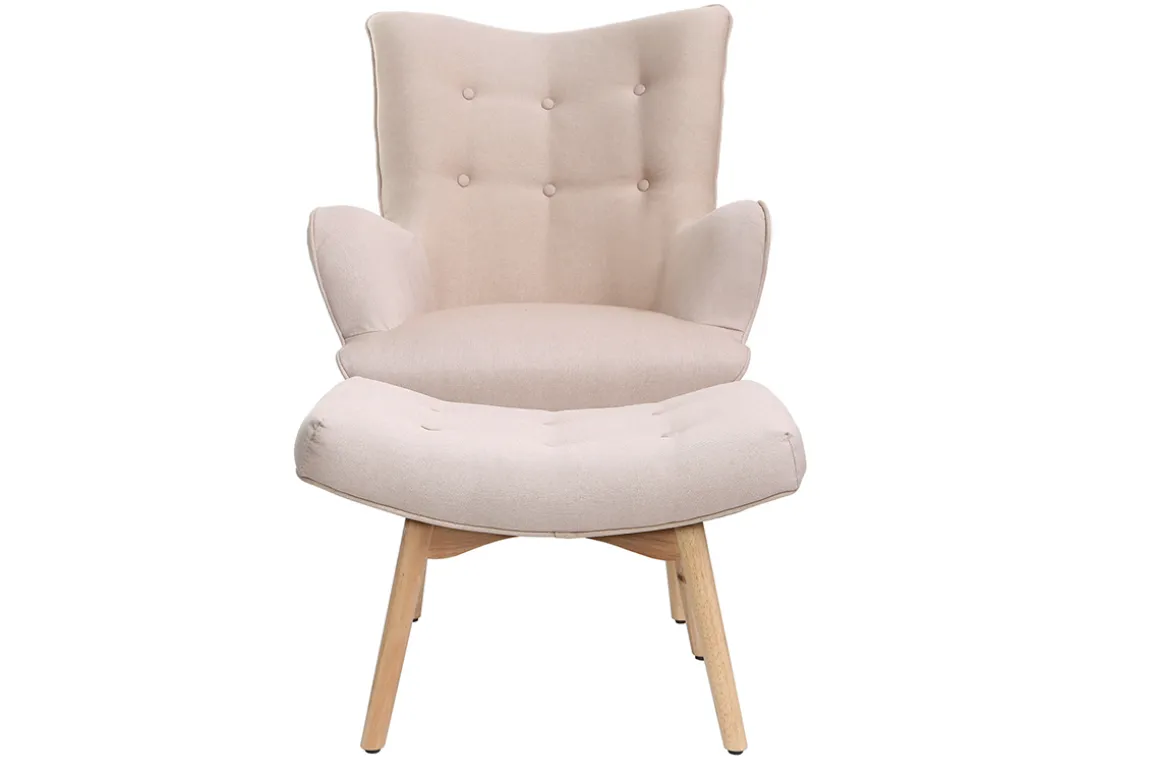 Shop Miliboo Sillón diseño escandinavo y reposapiés rosa y madera clara BRISTOL