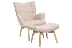 Shop Miliboo Sillón diseño escandinavo y reposapiés rosa y madera clara BRISTOL