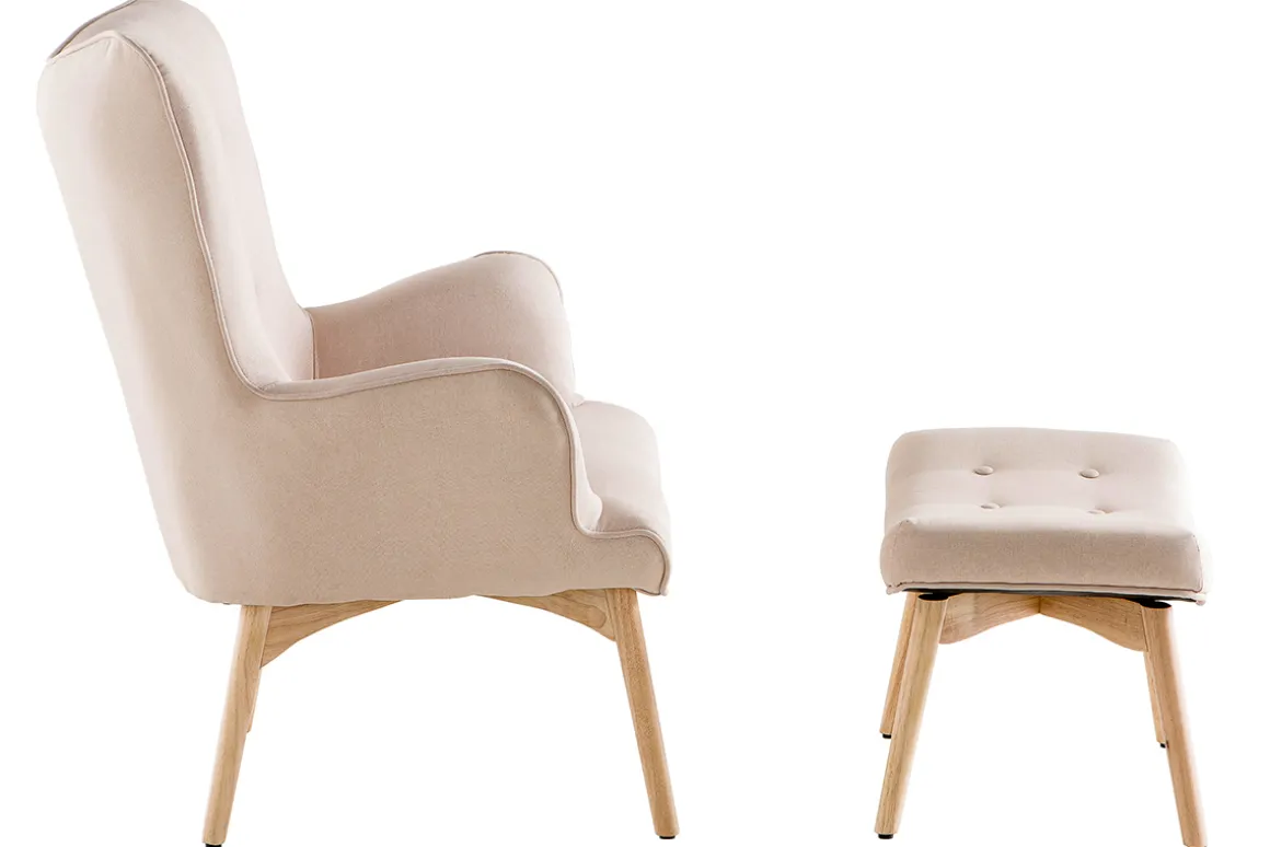Shop Miliboo Sillón diseño escandinavo y reposapiés rosa y madera clara BRISTOL