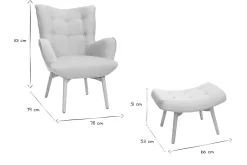 Shop Miliboo Sillón diseño escandinavo y reposapiés rosa y madera clara BRISTOL