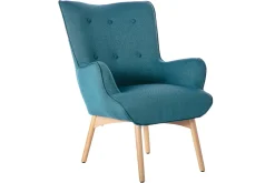 Hot Miliboo Sillón diseño escandinavo y reposapiés azul petróleo y madera clara BRISTOL