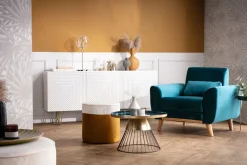 New Miliboo Sillón diseño tejido azul y patas nogal EKTOR