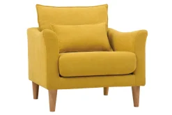 New Miliboo Sillón diseño tejido efecto terciopelo amarillo mostaza y roble KATE