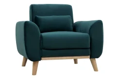 Sale Miliboo Sillón diseño tejido efecto terciopelo azul petróleo y patas roble EKTOR