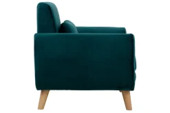 Sale Miliboo Sillón diseño tejido efecto terciopelo azul petróleo y patas roble EKTOR