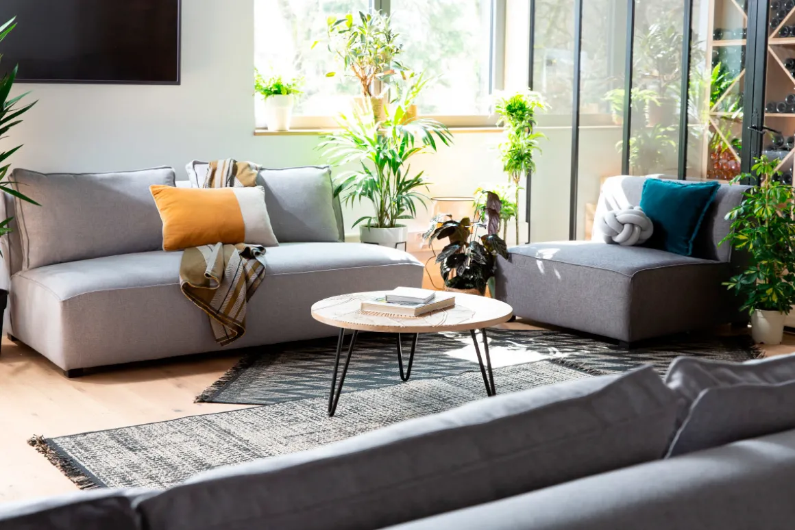 Discount Miliboo Sillón doble moderno en tejido gris claro PLURIEL