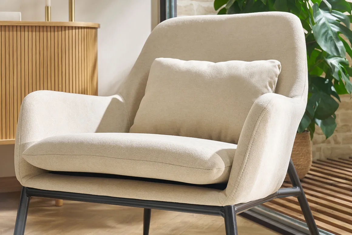 Best Miliboo Sillón moderno con tejido efecto aterciopelado gris oscuro y metal negro MAXINE