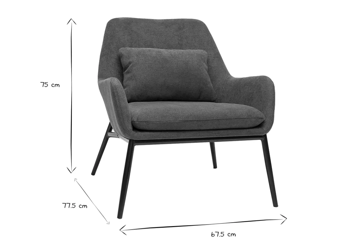 Best Miliboo Sillón moderno con tejido efecto aterciopelado gris oscuro y metal negro MAXINE