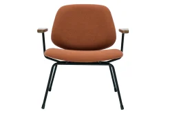 Outlet Miliboo Sillón moderno de borreguillo color terracota, metal negro y madera oscura BARNET