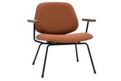 Outlet Miliboo Sillón moderno de borreguillo color terracota, metal negro y madera oscura BARNET