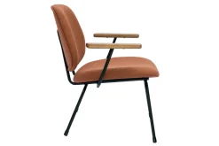 Outlet Miliboo Sillón moderno de borreguillo color terracota, metal negro y madera oscura BARNET