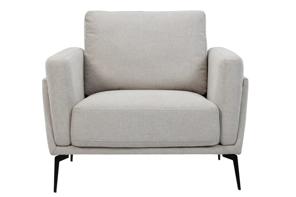 Hot Miliboo Sillón moderno de tejido efecto aterciopelado texturizado beige y metal negro MOSCO