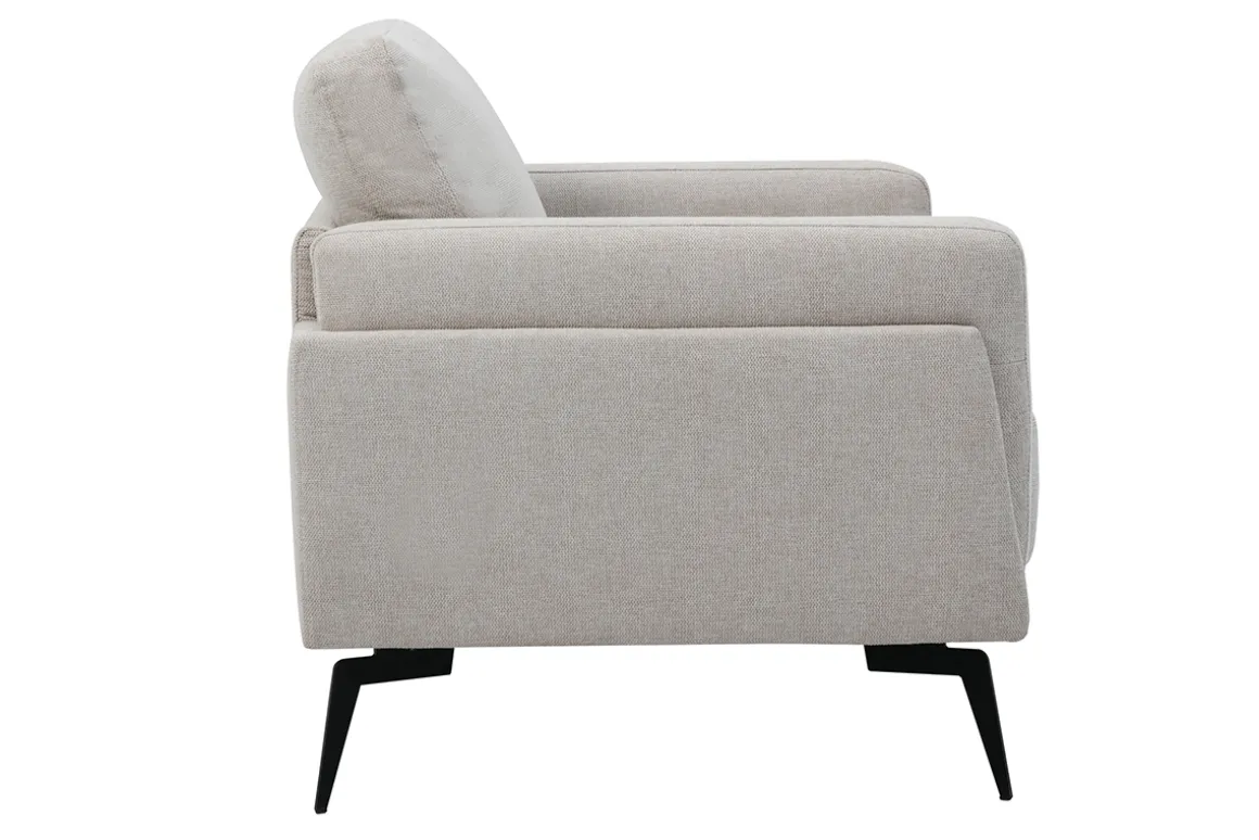 Hot Miliboo Sillón moderno de tejido efecto aterciopelado texturizado beige y metal negro MOSCO