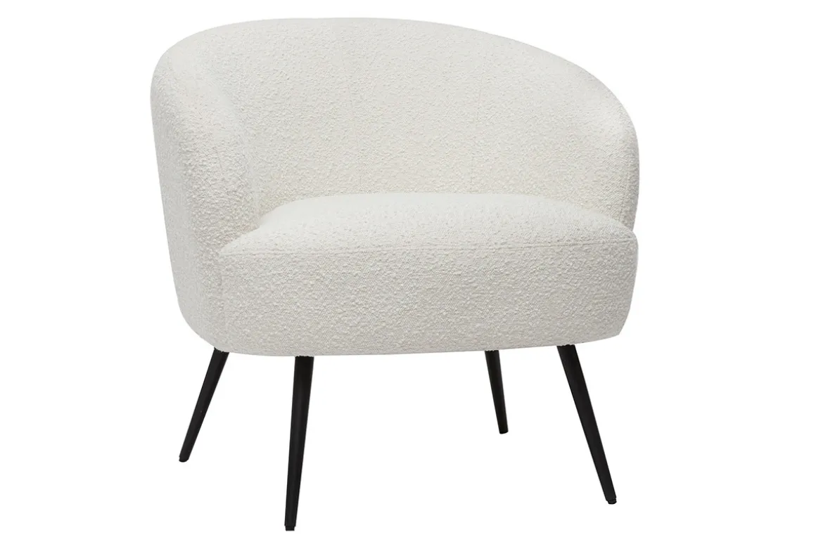 Discount Miliboo Sillón moderno de tela efecto borreguillo color crudo y metal negro MAGGIE