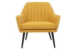 Clearance Miliboo Sillón moderno de tela efecto aterciopelado texturizado amarillo mostaza y metal negro GASTON