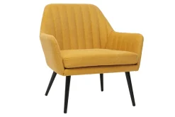 Clearance Miliboo Sillón moderno de tela efecto aterciopelado texturizado amarillo mostaza y metal negro GASTON