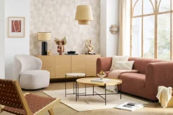 Store Miliboo Sillón moderno giratorio de tejido efecto aterciopelado texturizado beige AMBER