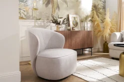 Store Miliboo Sillón moderno giratorio de tejido efecto aterciopelado texturizado beige AMBER