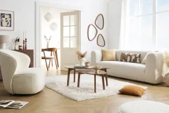 Best Sale Miliboo Sillón moderno giratorio de borreguillo blanco AMBER