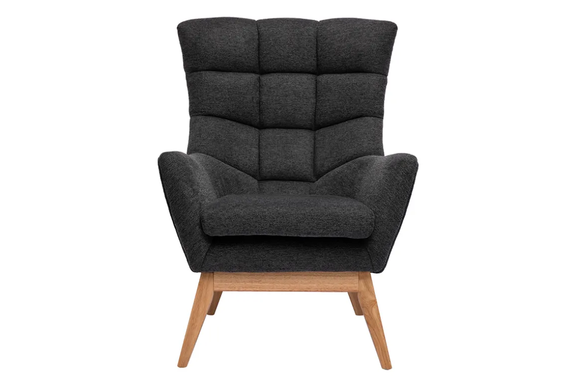 Flash Sale Miliboo Sillón nórdico con tejido efecto aterciopelado texturizado gris oscuro y madera BRODY